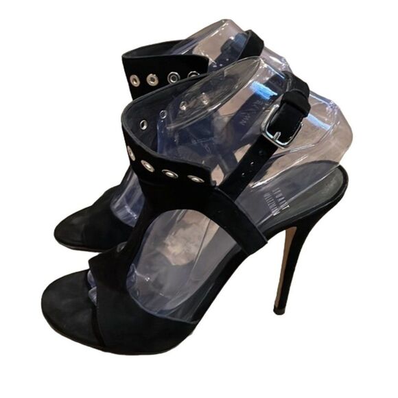 Stuart Weitzman Black Suede Leather French Cuff T-Strap Shoe Womens Size 7.5M - Picture 3 of 14